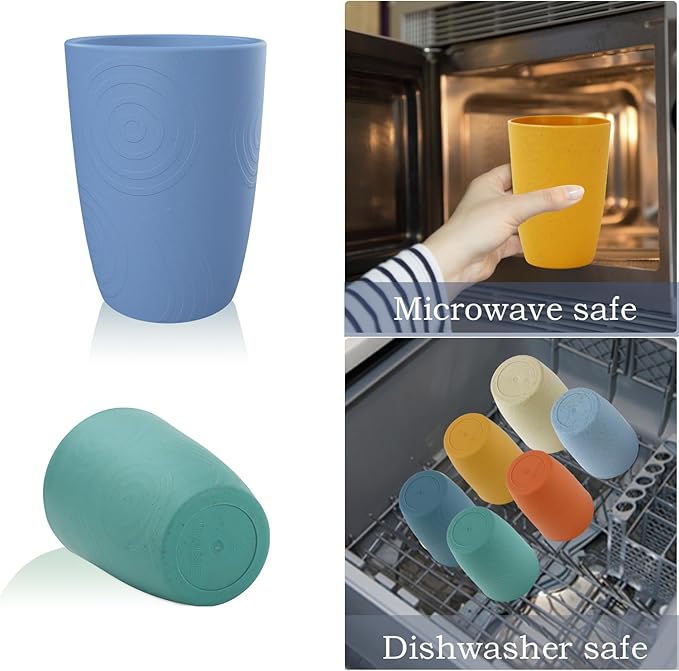 Homienly Plastic Cups Alternatives Unbreakable Drinking Glasses Wheat Straw Cup Sets for Kitchen Camping Party RV Stackable Water Tumblers Dishwasher Freezer & Microwave Safe 6 PCS (12OZ, Multi)