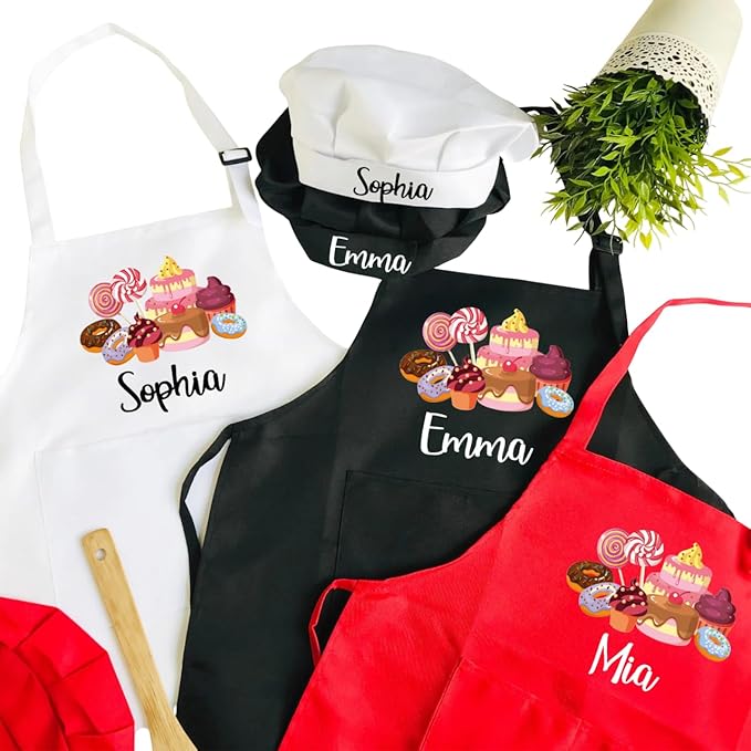 Personalized Kids Apron for Cooking, Custom Kid Apron with Chef Hat, Toddler Cooking Apron for Girls and Boys, Baking & Painting Apron, Christmas Gift For Children