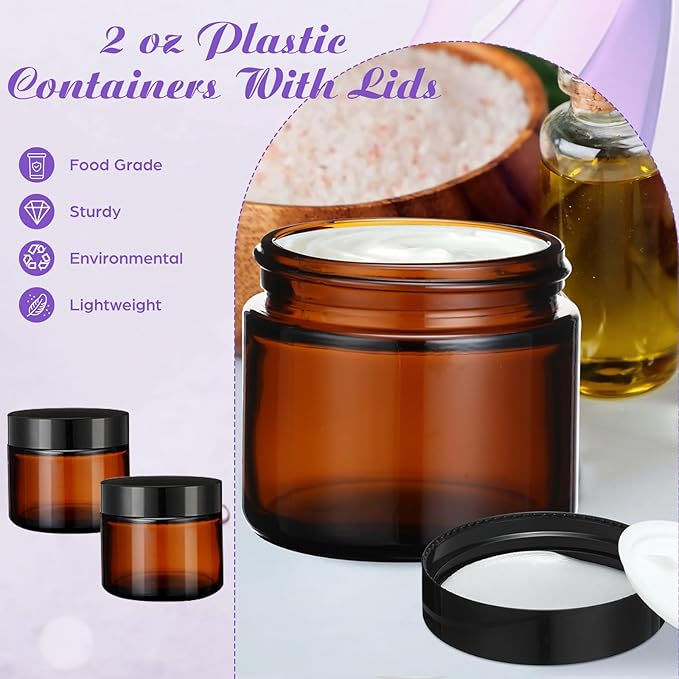 2 oz Glass Jars with Lids, Clear Candle Jars with Black Lids Round Empty Candles Container Tins for Candle Making Storing Lotions Spice Powder Liquid Sample Makeup (36, Amber)