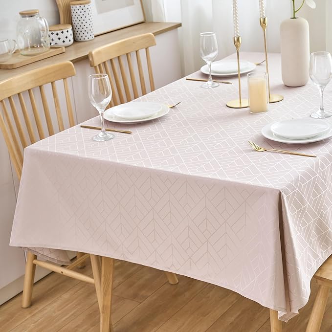 Table Cloths Rectangle Tablecloth Geometry Pattern Elegant Silky Soft Waterproof Washable Oblong Table Cover for Dining Kitchen Party Banquet Decoration (52x70 Inch Light Brown)