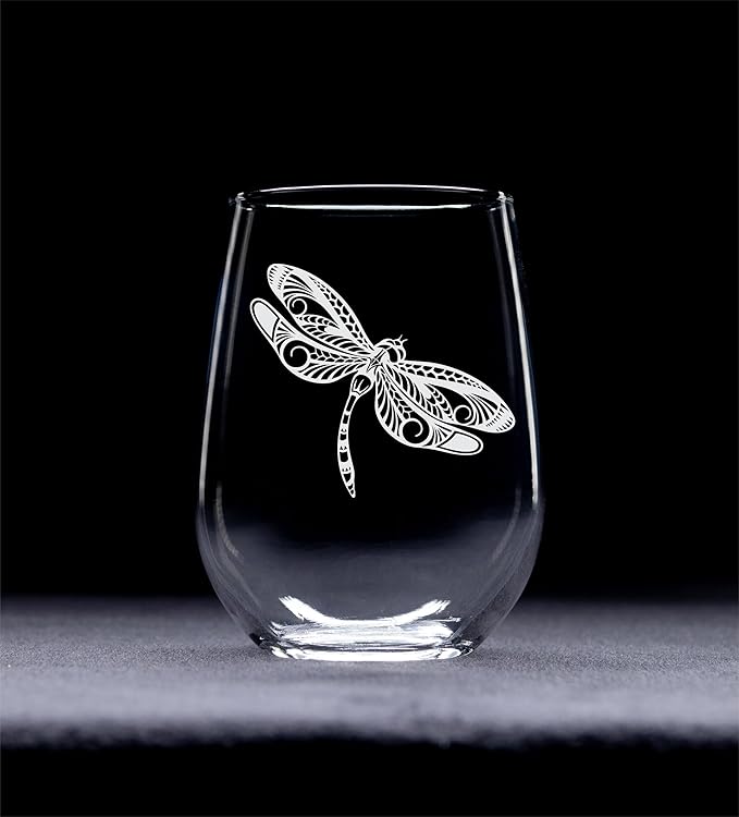 C M Dragonfly Stemless Wine Glass, 17 oz - Dragonfly Themed Gift for Men and Women
