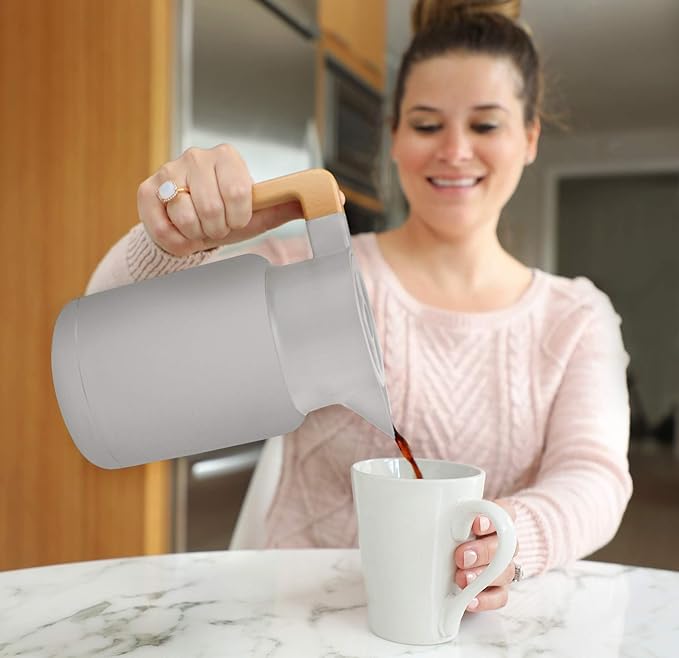 Hastings Collective Thermal Coffee Carafe 50 Oz - Large Stainless Steel Insulated Carafe - 1.5 Liter Double Walled Vacuum Thermos Coffee and Beverage Dispenser with Tea Infuser and Strainer (Gray)