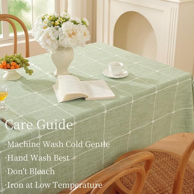 Zobesta Green Table Cloth Rectangle Table 120 x 53 Inch, Linen Tablecloth Rectangle Heavy Weight Farmhouse Soft Boho Tablecloth for Outdoor, Party, Holiday, Picnic, Dining