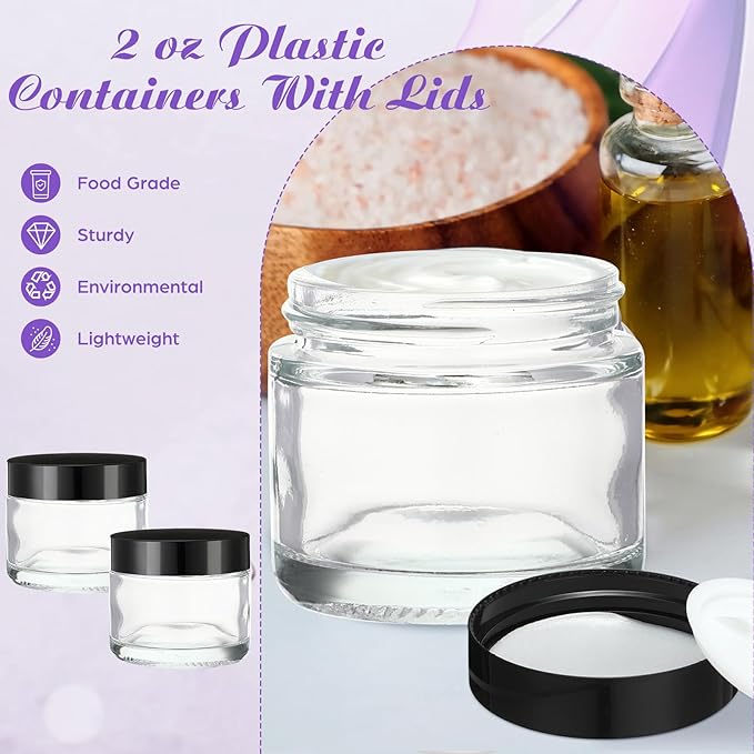 2 oz Glass Jars with Lids, Clear Candle Jars with Black Lids Round Empty Candles Container Tins for Candle Making Storing Lotions Spice Powder Liquid Sample Makeup (36, Clear)
