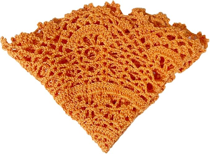 BIBITIME 2PCS Lace Table Doilies Kitchen Placemats Round Handmade Crochet Flower Cup Mug Mat Doily (13 inches to 14 inches,2PCS, Orange)