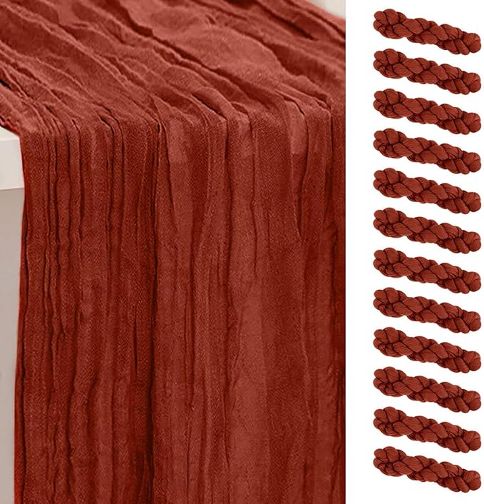 12 Pack Terracotta Christmas Cheesecloth Table Runner 35x120 Inch 10Ft Rustic Gauze Cheese Cloth Table Runner Sheer Cheesecloth Table Runners for Wedding Party Bridal Shower Decoration