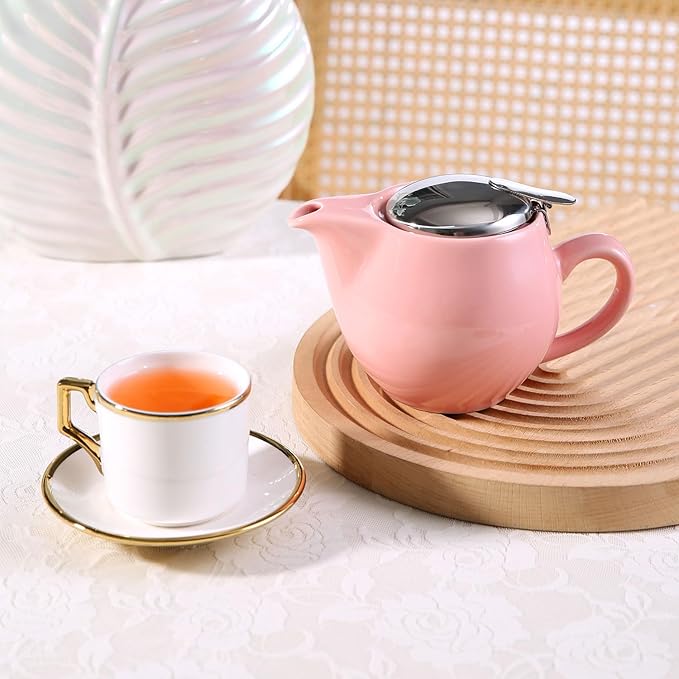 Small Ceramic Teapot With Stainless Steel Infuser, Heat Resistant, Perfect Tea Maker, Pink Teapot 350ml/12.0oz