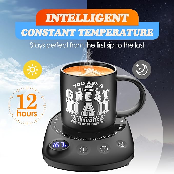 Coffee Mug Warmer - Fastest Heating & Highest Temperature, Coffee Cup Warmer for Desk Auto Shut Off, 4 Temp Settings & 1-12H Timer, Smart Electric Beverage Warme (Cup Warmer Set for dad)