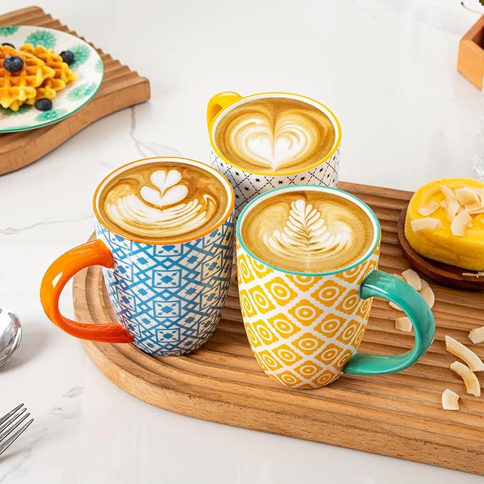 Ceramic Coffee Mugs Set - 16 Oz Large Porcelain Tea Cups with Handle for Women Men Cocoa Latte Cappuccino - Christmas Housewarming Gift - Microwave Dishwasher Safe - Set of 6 - Assorted Colors