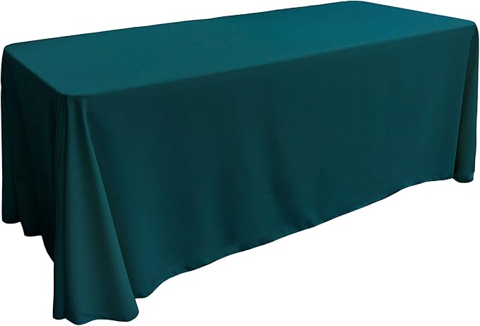 LA Linen Polyester Poplin Washable Rectangular Tablecloth, Stain and Wrinkle Resistant Table Cover 90x156, Fabric Table Cloth for Dinning, Kitchen, Party, Holiday 90 by 156-Inch, Teal Dark
