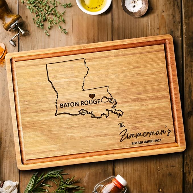 Louisiana Cutting Board Personalized Map, Bamboo State Gifts, Destination Kitchen Gift, Louisian Themed Gifts, Unique Housewarming Home Decor Gift