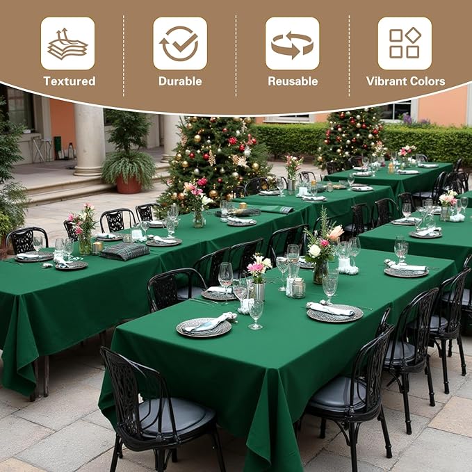 sancua Tablecloths for 6 Foot Rectangle Tables, 8 Pack - Washable Polyester Fabric Table Cloth for Chirstmas Party, Birthday, Banquet Reception, 54x108 Inch Hunter Green