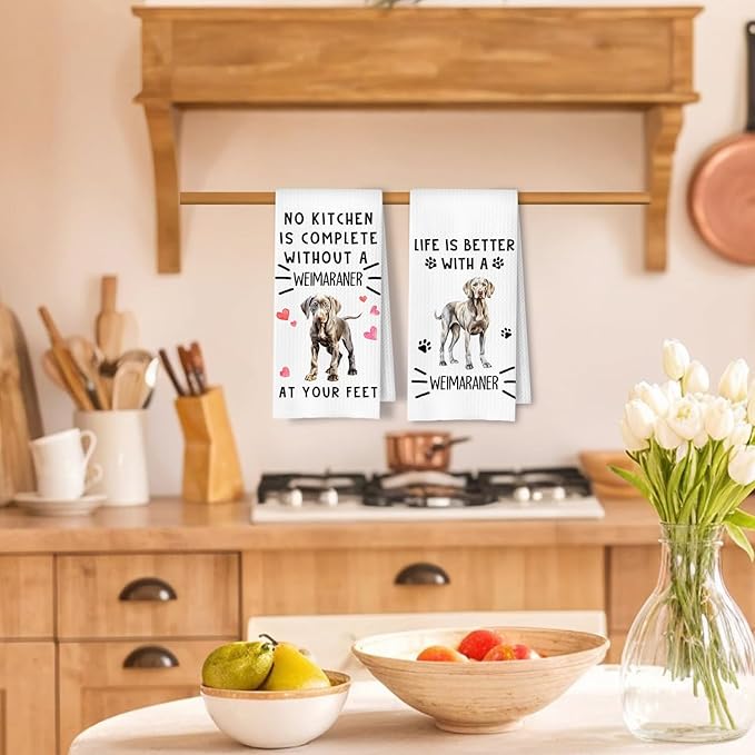 Weimaraner Gifts Kitchen Towels, Weimaraner Dog Dish Tea Towels for Kitchen Decor, Dog Lover Mom Dad Gifts Decorative Hand Towel, 16x24 Inches Set of 2