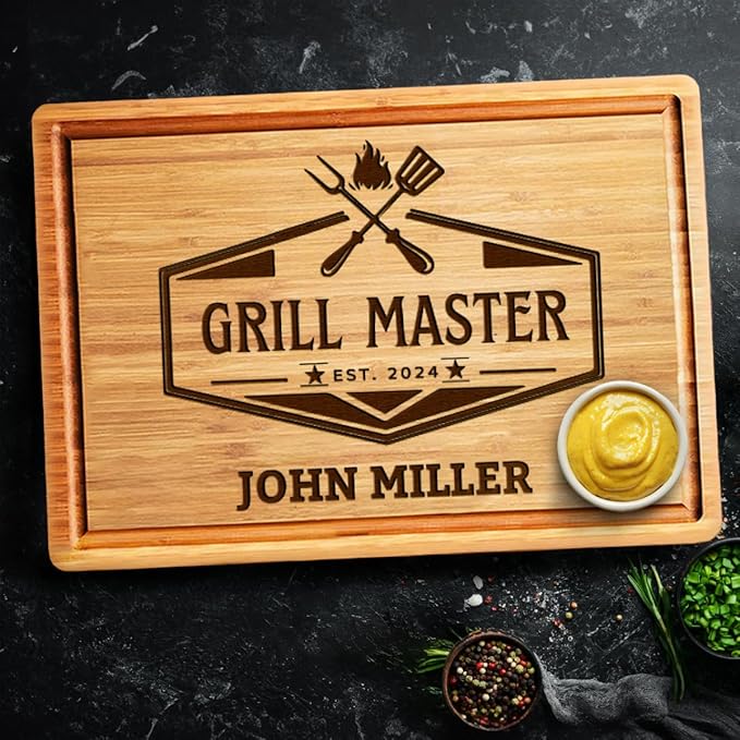 Personalized Grill Cutting Board for Men, Customized Grill Master Gifts for Dad, Unique Father's Day Gifts for Him, Customizable BBQ Grill Accesories Gift for Barbecue Lovers