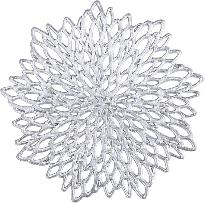 10CM Hollow Out Coaster PVC Flower Round Irregular Cup Coasters Pads for Kitchen Wedding Party Home Decor(Sliver,12 Pcs)