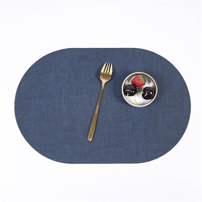 Placemats for Table Leather Western Table Mat Oil-Proof Hotel Home Dining Plate Mat Non-Slip Heat Insulation Pad(Blue)