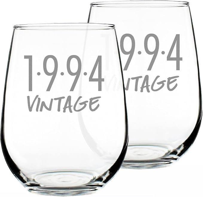 Bevvee Vintage 1994 Stemless Wine Glass - 32nd Birthday Gifts for Women & Men Turning 32 - Bday Party Decor - Set of 2 - Large 17 oz