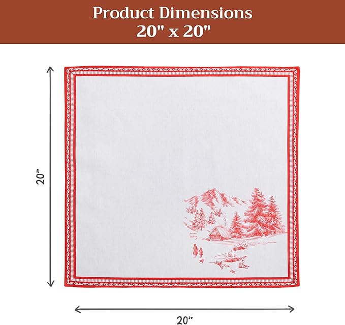 Maison d' Hermine Cloth Napkins Set of 4 100% Cotton for Thanksgiving Christmas Decorations Everyday Reusable Square Fall Napkins Cloth Washable Dinner Party (Winter Jouy, 20"x20")