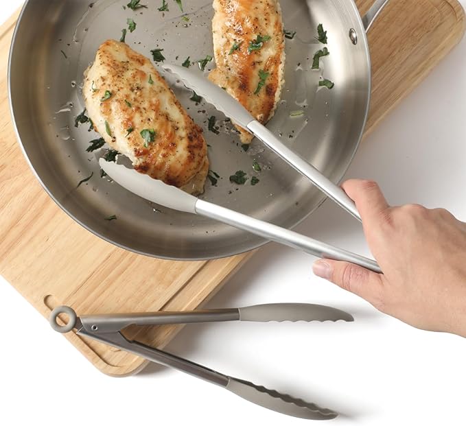 Calphalon Edge 2 Piece Stainless Steel Kitchen Tongs Set W/Silicone Heads - Taupe