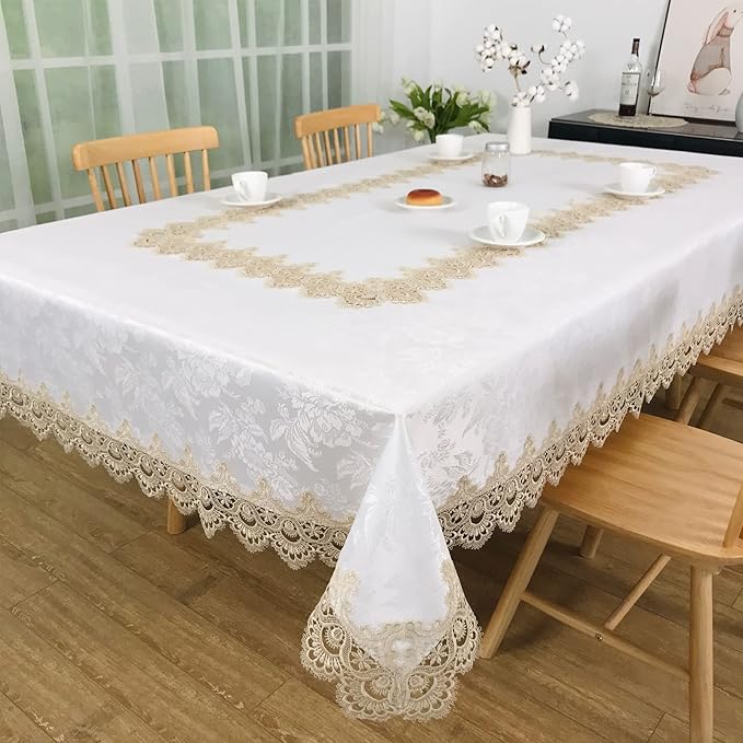 Tablecloths for Rectangle Tables Lace Elegant Decor for Dinning Home Holiday Party Kitchen Easter Christmas Wedding Farmhouse Outdoor Washable Table Linen (H17191-Beige-1, 72 * 108)