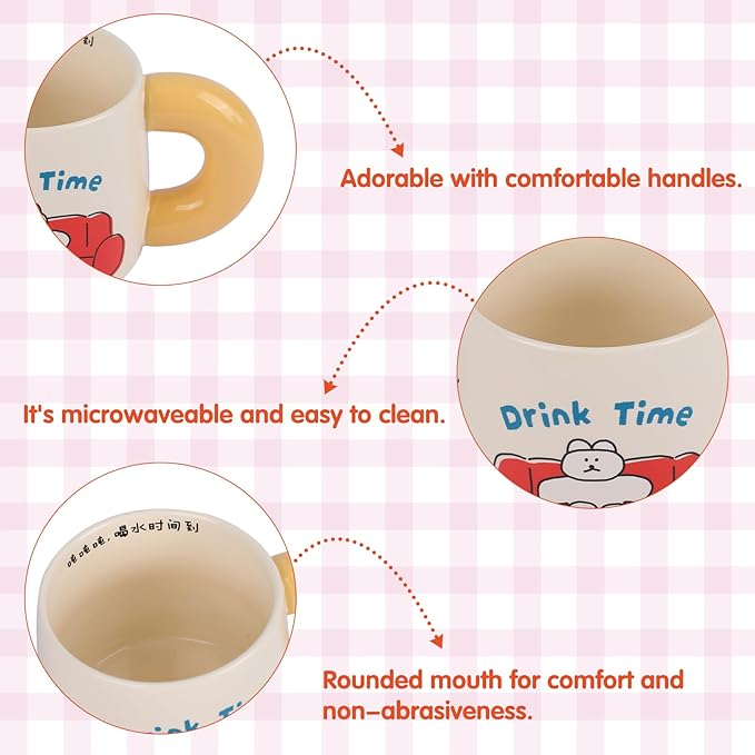 Ceramic Coffee Mugs 16 oz (460 ml) Coffee Cups with Handle & Cartoon Stickers- Large & Heartwarming Novelty Big Mug for Women, Men, Great for Hot Coffee or Tea