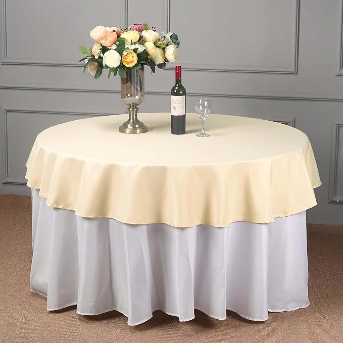Efavormart Round Tablecloth, 70 Inch Stain & Wrinkle Resistant Washable Table Cloth, Decorative Polyester Fabric Table Cover for Banquet, Wedding, Dining- Beige