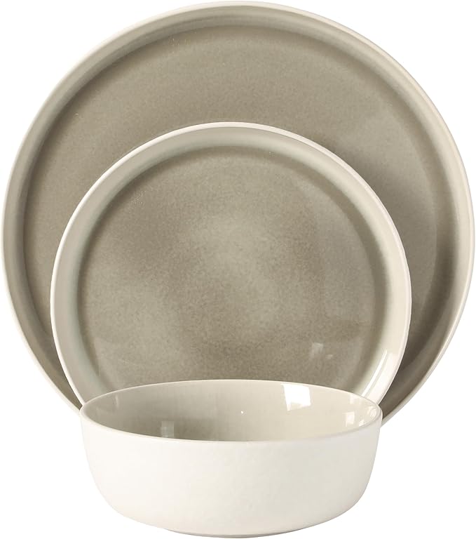 Gibson Elite Tahoe Sunset 12-Piece Reactive Stoneware Dinnerware Set – Matte Exterior & Shiny Interior Plates and Bowls, Durable Everyday Dish Set, Microwave & Dishwasher Safe - Taupe