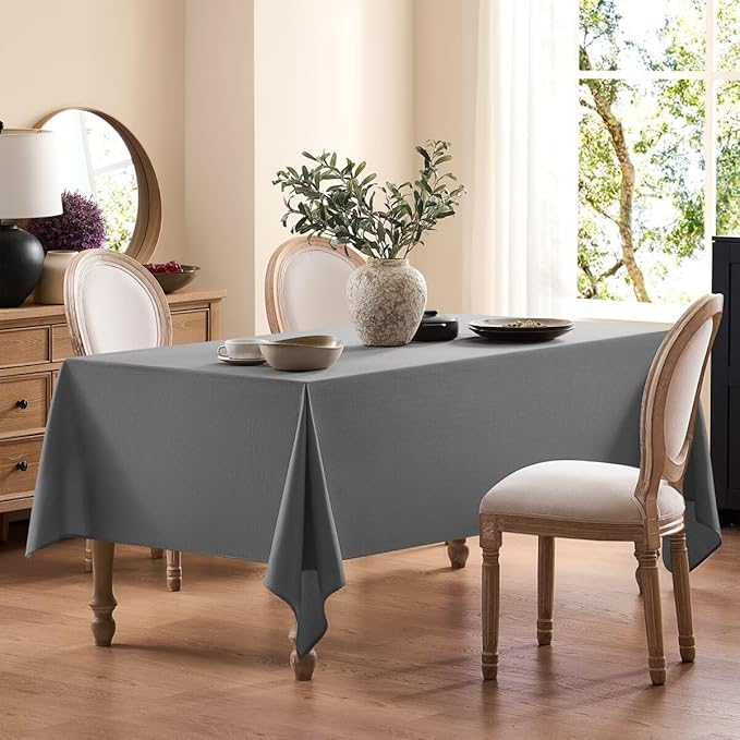 Faux Linen Tablecloths for Rectangle Tables, Burlap Textured Table Cloths Washable Farmhouse Table Cover Water Resistant for Dining, Wedding, Outdoor(Dark Grey, 52"×70")