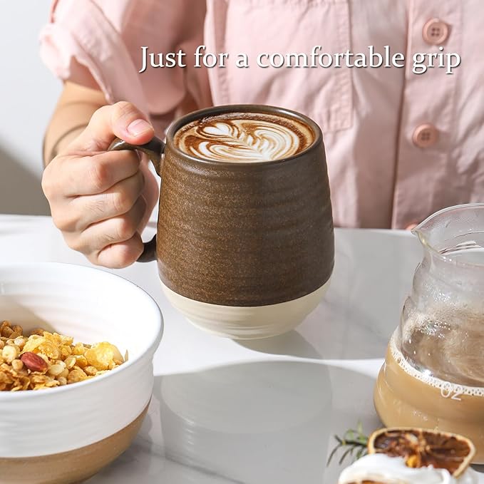 Hasense 20 oz Coffee Mugs, Large Tea Cups with Comfortable Handle Set of 2, Perfect for Coffee, Latte, Hot Cocoa, Dishwasher and Microwave Safe, Brown