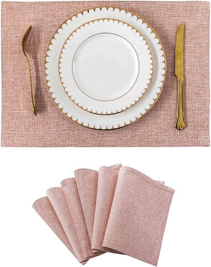 Non-Slip Placemats Woven Blue Set of 4/6 Pieces Heat Dining for Kitchen Washable Table Mat(Pink 6 Pieces)