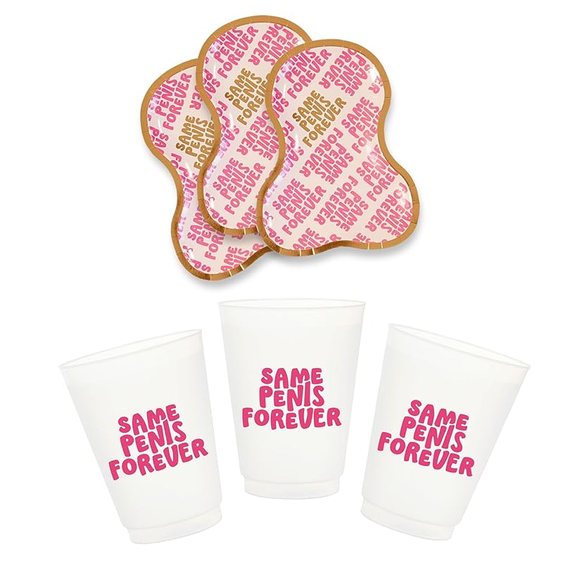 24 Pcs Same Penis Forever Bachelorette Party Cups & Plates by Stag & Hen | Custom Personalized Drinkware Tableware for Cute Classy Theme Bridal Shower, Engagement Party | Gifts, Favors, Decor