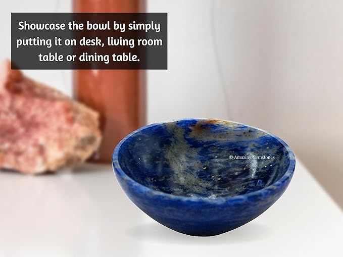 Sodalite Crystal Bowl - 2 Inch Decorative Bowls for Room and Home Decor - Gemstone Healing Crystals for Elegant Display, Positive Energy Balance and Gift