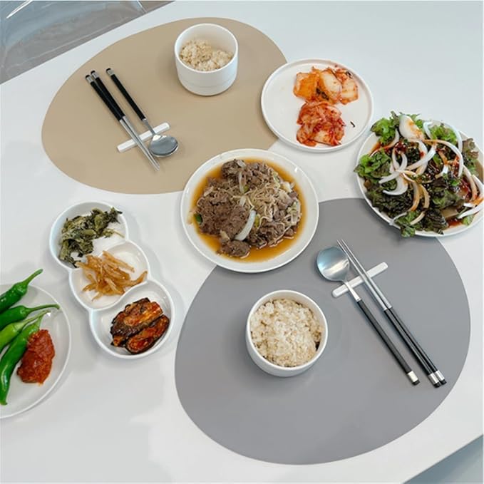 Style Double-Sided PU Leather Western Table Mat Oil-Proof Hotel Home Dining Plate Mat Non-Slip Heat Insulation Pad(Beige Orange)