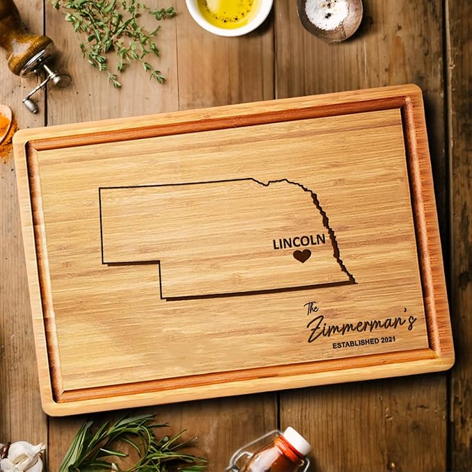 Bamboo State Cutting Boards - Nebraska Map Souvenirs, US State Map Home Decor, Destination Gifts for Family, Decorations for Home Kitchen, Housewarming Gifts