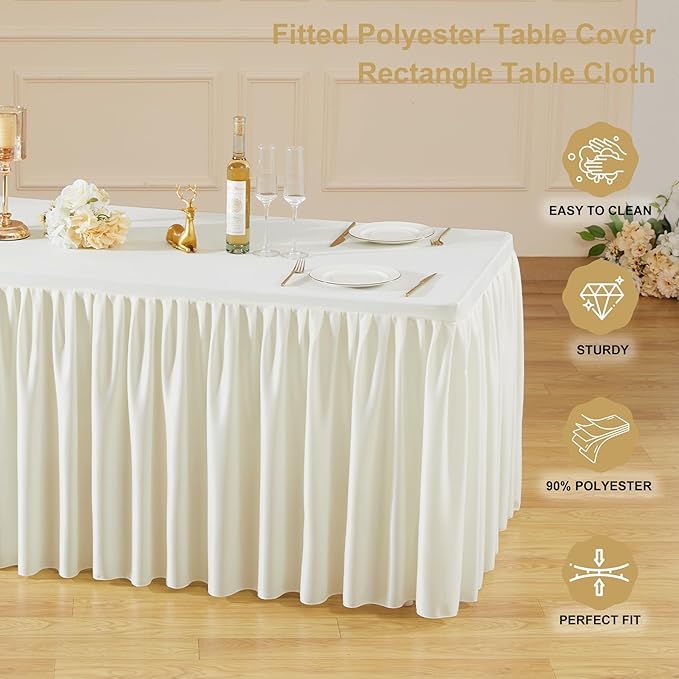 Wish Care 4 Pack Cream Rectangle Table Clothes for 8 Foot Tables, Polyester Fitted Tablecloths 8ft Stretch Table Cover for Wedding, Birthday, Parties, Trade Show, Craft Show