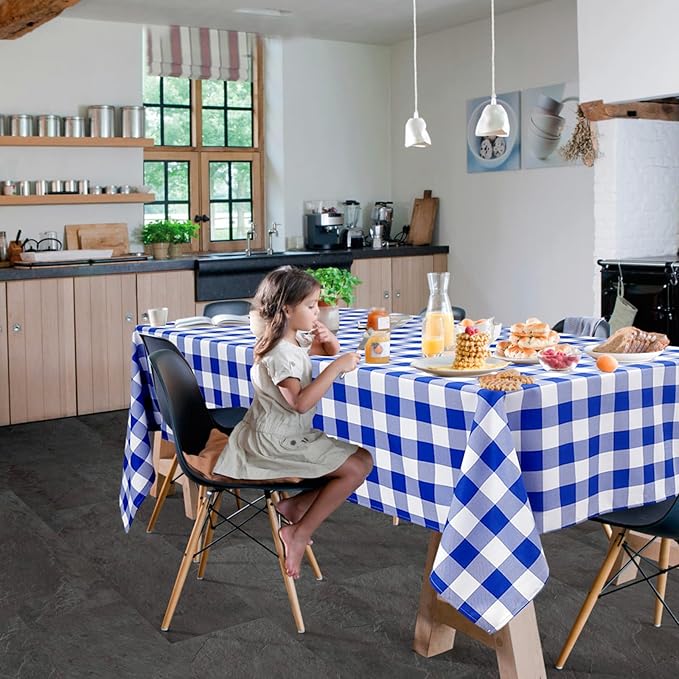 Hiasan Checkered Rectangle Tablecloth Waterproof, 2 Pack, 54 x 80 inch - Buffalo Plaid Table Cloth for Outdoor Picnic/Spring Party/Dining, Royal Blue and White