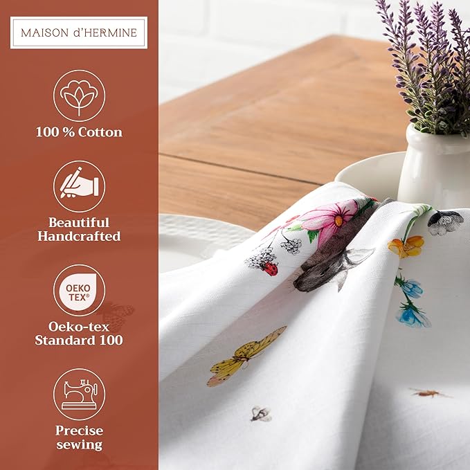 Maison d' Hermine Cloth Napkins Set of 4 100% Cotton Everyday Reusable Square Napkins Cloth Washable Dinner Party Wedding Restaurant Valentines Day Decorations Spring/Summer (Printemps, 20" x 20")