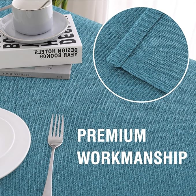 H.VERSAILTEX Linen Textured Tablecloth 60 x 60 Waterproof Decorative Table Cloth Spill-Proof Linen Look Cover for Party Table Extra Soft and Thick Fabric Wrinkle Free, Heather Storm Blue