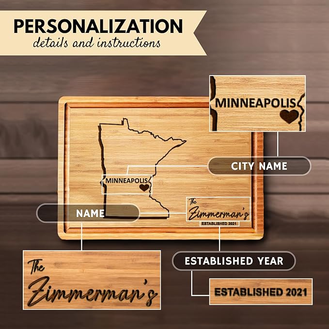 Minnesota Cutting Board Personalized, State Shaped Themed Gifts, Bamboo Destination Gift for Family, Host Family Souvenirs