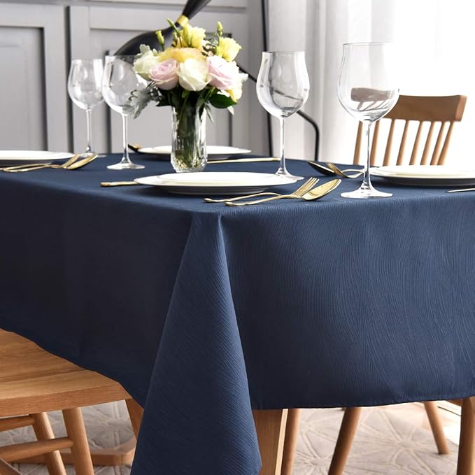 maxmill Jacquard Tablecloth Swirl Design Water Resistance Antiwrinkle Heavy Weight Soft Table Cloth for Buffet Banquet Parties Event Holiday Dinner Square 60 x 60 Inch Navy Blue