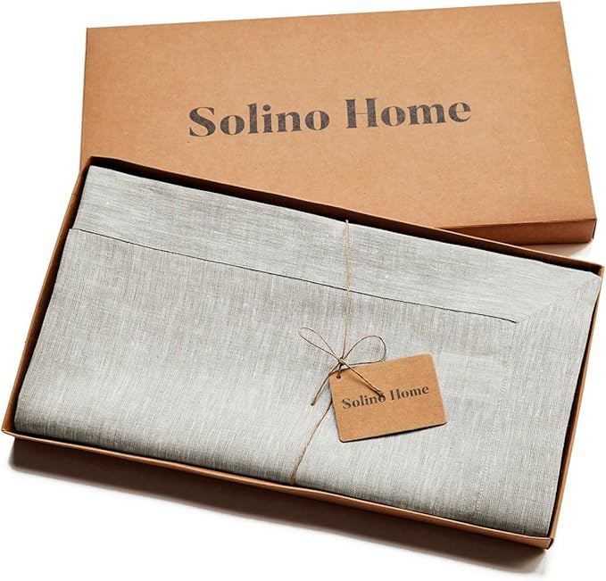 Solino Home Linen Tablecloth 60 x 108 Inch - 100% Pure Linen Oyster Grey Table Cloth for Rectangular Tables - Athena, Machine Washable Cloth Tablecloth for Spring, Easter