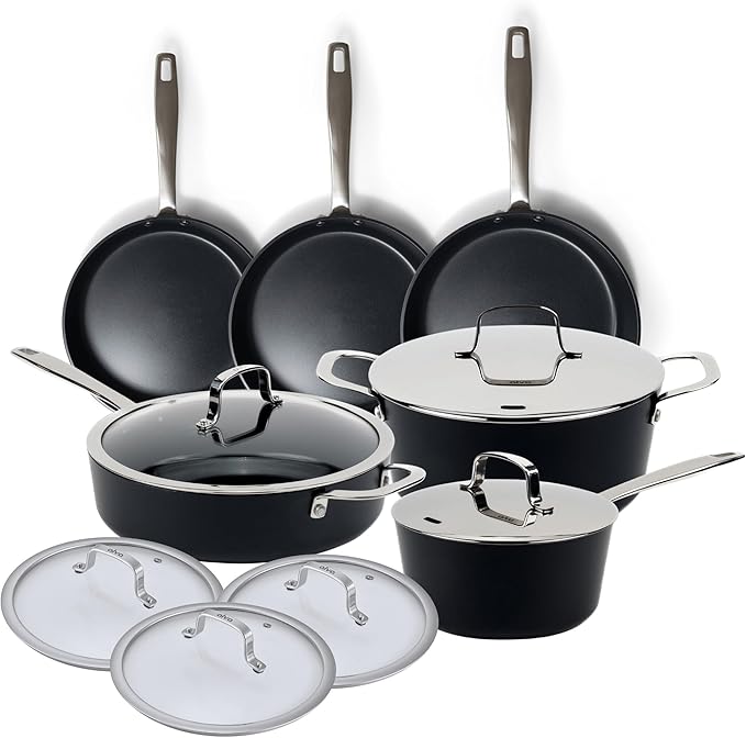 Alva Maestro 12-Piece Ceramic Cookware Set – Nonstick & No PTFE, PFOA, PFAS for Safe, Healthy Cooking – Oven & Induction Safe for Fast Even Heat, Effortless Cleanup, Durable Designed to Last