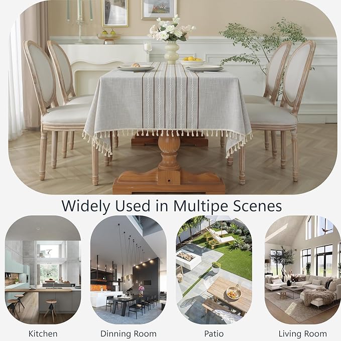 Alsoo Table Cloths Rectangle Table, Waterproof Tablecloth Cotton Linen Table Cloth Wrinkle Free Farmhouse Dining Tables Cover, Soft Fabric Table Cloths with Tassels, Brown Linens, 55" X 55", 4 Seats