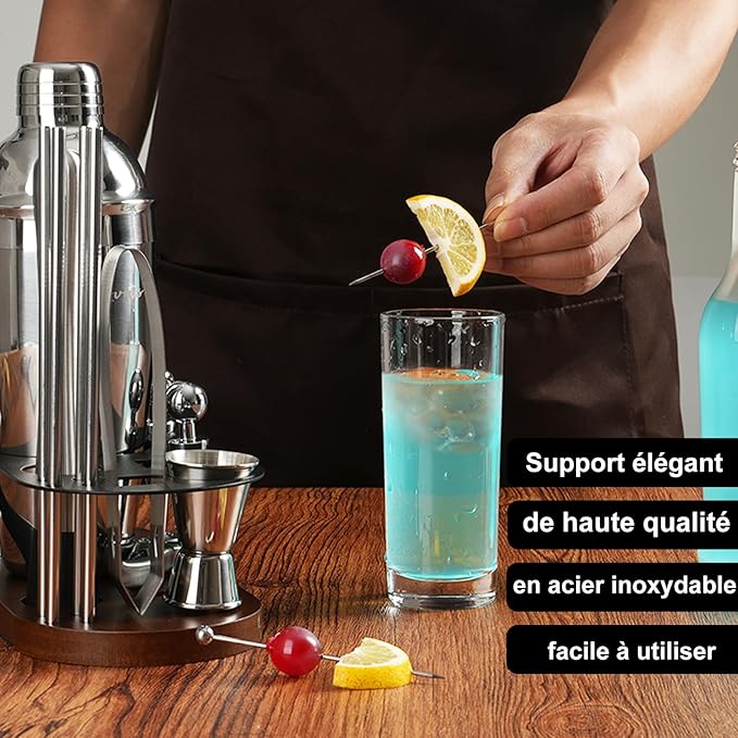 23-Piece Bartender Kit, Cocktail Shaker Set with Stand | Bar Drink Mixer Set with All Essential Bar Tools: Martini Shaker, Jigger, Strainer, Pourers, for Home, Bar, Party (chocolate-y)