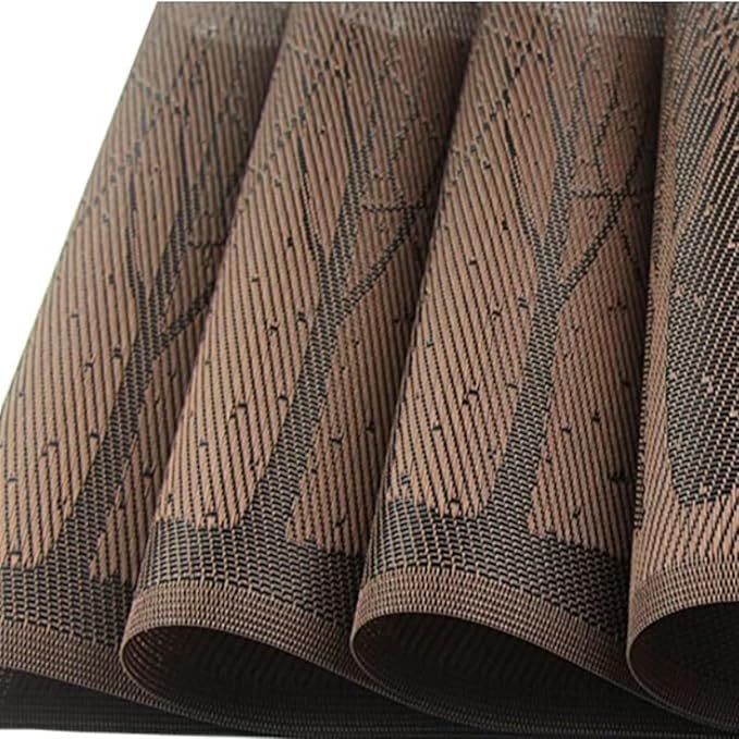 PVC Plastic Table Placemats Woven Non-Slip Table Mat for Home Party Thanksgiving Table Decoration(Tree Gold,30X45CM_6PCS)