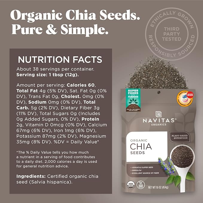 Navitas Organics Chia Seeds, 16 oz. (2-Pack) 76 Servings — Organic, Non-GMO, Gluten-Free…