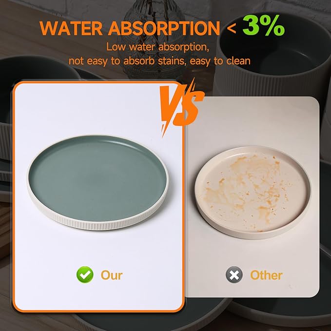 MONITO Ceramic Dinnerware Sets for 4, 18PCS Stoneware Plates and Bowls Sets, Reactive Glaze Dish Set, Chip and Scratch Resistant Double, Microwave and Dishwasher Safe, White Cyan