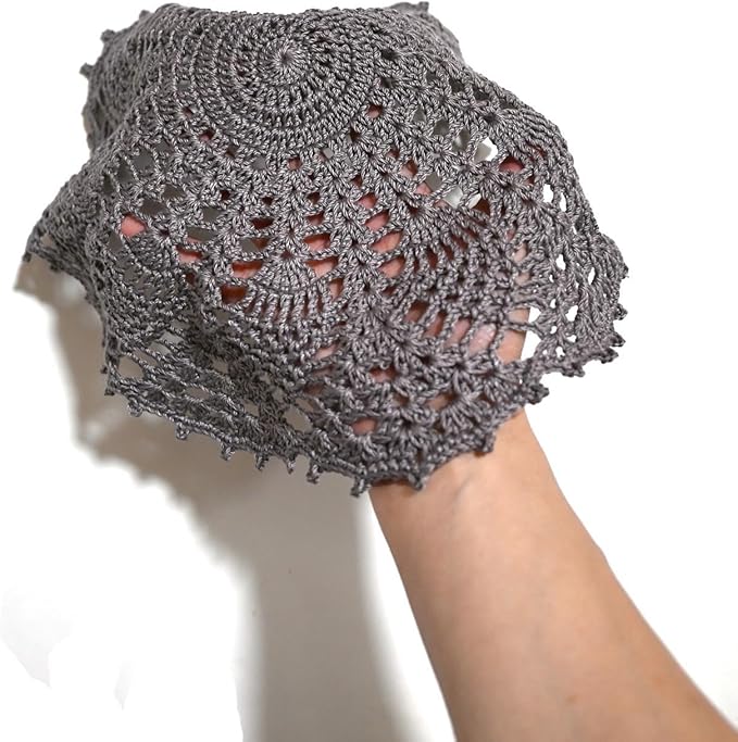 BIBITIME 2 PCS 11 inches to 12 inches Lace Doilies Crochet Handmade Lace Coasters Round Placemat Rustic Table Doilies Decors for Kitchen Dining Room Party Dressers (Dark Grey)