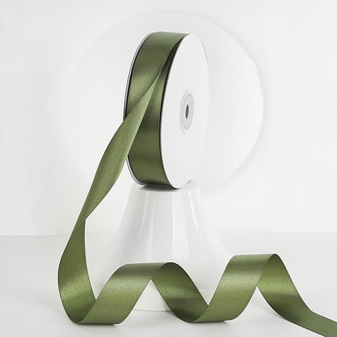 MEEDEE Moss Green Ribbon 1 Inch Moss Green Satin Ribbon Lux Double Faced Ribbons by 50 Yards Polyester Green Wrapping Ribbons for Crafts, Weddings, Flower Bouquet, Holiday Decorating