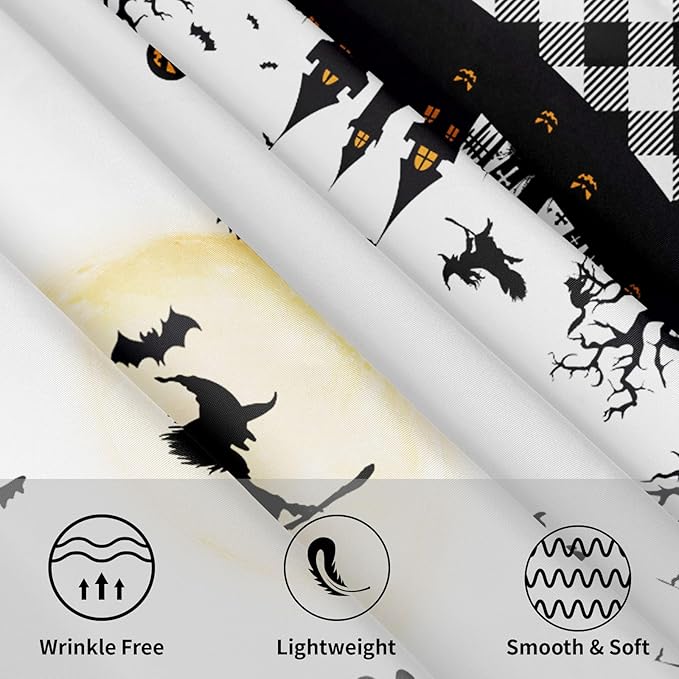 Halloween Tablecloth Round 60 Inch White and Black Castle Ghost Buffalo Plaid Table Cloth Rustic Holiday Table Cover for Kitchen Dinner Home Decor